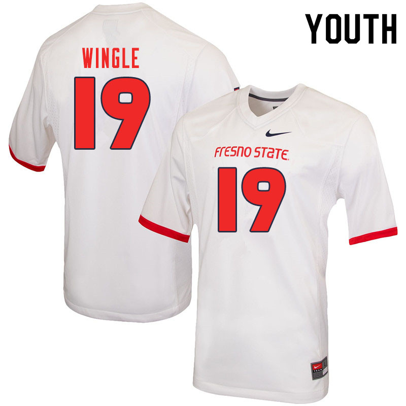 Youth #19 Braden Wingle Fresno State Bulldogs College Football Jerseys Sale-White - Click Image to Close